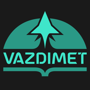 vazdimet-logo-beauty-300px.png {The Vazdimet Logo, featuring a light green stylized spacecraft in the center of a darker green semicircle. The word VAZDIMET jis written below, underlined by another green figure curved like an open book.}